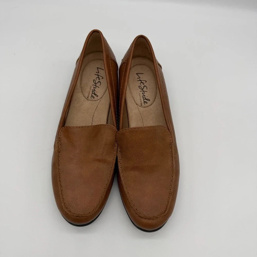LifeStride Margot Loafers Tan Brown Faux Leather Slip On Shoes Womens 5.5M